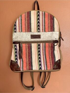 Myra Bag Striped Woven Backpack in Pink, Cream & Brown
